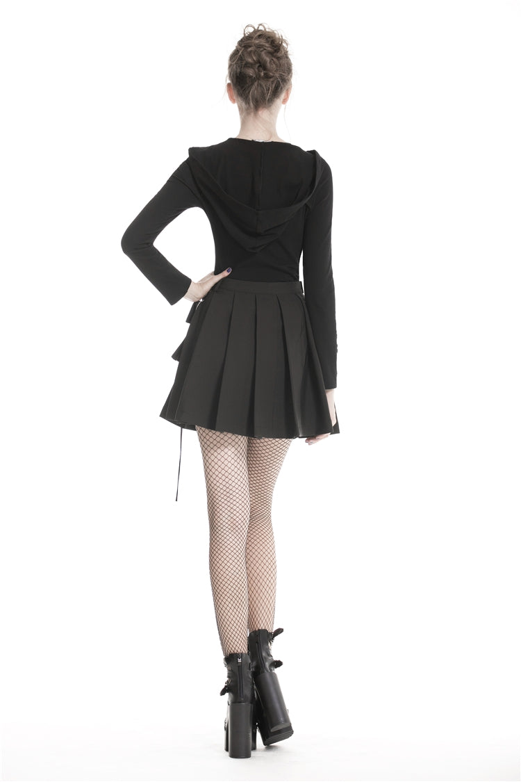 Black Zippered Pleated Women's Punk Casual Mini Skirt with Side Bag - Product - 11