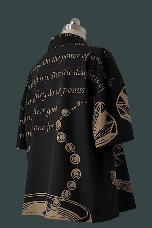 Black Handsome Little Prince Print Loose Short Sleeves Ouji Lolita Blouse - Product - 3