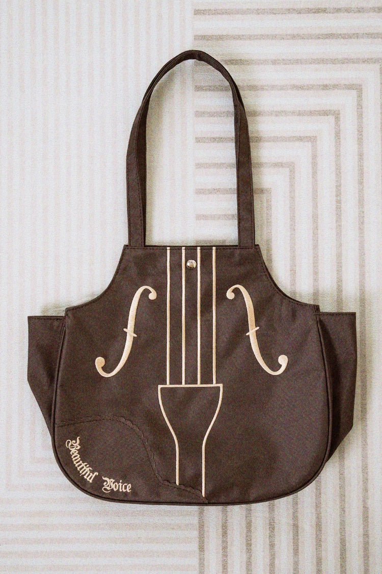 Brown Violin Embroidered Bow Chinese Inspired Vintage Lolita Shoulder Bag - Product - 4
