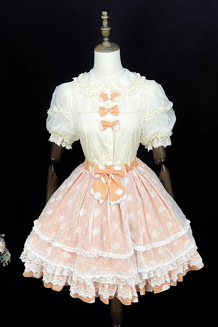 [Wave Candy] Triple-Layered Print Ruffle Bowknot Sweet Lolita Skirt 3 Colors - Orange - 4