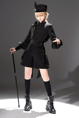 Black [Will of the Rose] Round Collar Long Sleeves Asymmetric Gothic Vintage Elegant Knight Prince Ouji Lolita Blouse Shorts Set - Product - 2