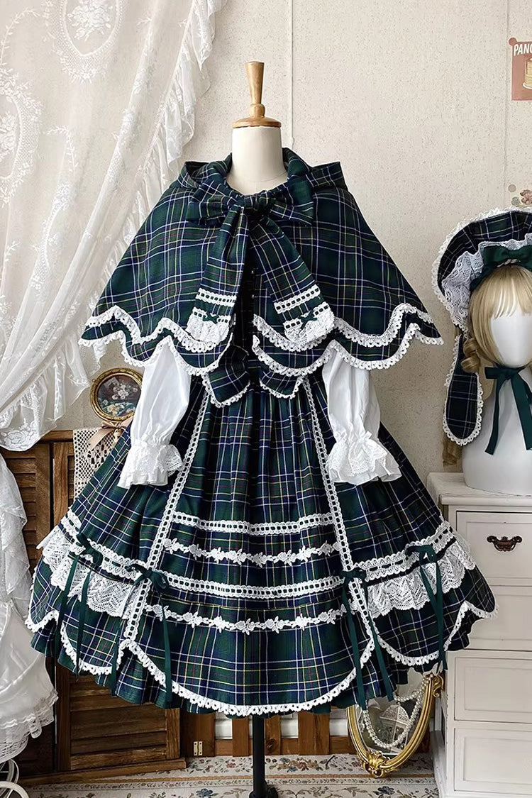 Green [Gingham Petal Bunny] Printed Ruffled Bow Sweet Lolita Jsk Dress - Product - 15