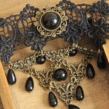 Black Retro Palace Style Lace And Pearl Sweet Necklace - Product - 4