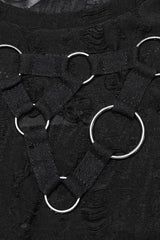Black Sleeveless Strap Stitching Ripped Women's Punk Vest - Product - 6
