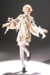 Yellow [Fairytale Storybook] Stand Collar Long Sleeves Ruffled Embroidered Bow Classic Chinese Style Ouji Lolita Set - Product - 2