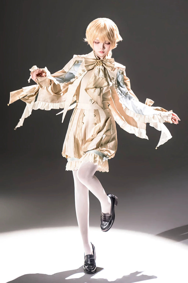 Yellow [Fairytale Storybook] Stand Collar Long Sleeves Ruffled Embroidered Bow Classic Chinese Style Ouji Lolita Set - Product - 2