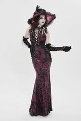 Black/Red Off Shoulder Halterneck Printed Hanayome Lace Lace-Up Slim Pleated Women's Gothic Jsk Dress - Product - 4