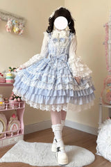 [Love Feather] Multi-Layered Hanayome Bowknot Lace Sweet Gorgeous Lolita Jsk Dress 4 Colors - Blue - 5