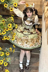 Green [Squirrel Chocolate Shop] Sleeveless Printed Ruffled Bow Sweet Lolita JSK Dress with Blouse - Product - 3