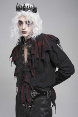 Black/Red Stand Collar Long Sleeves Ruffled Men's Gothic Plunging Shirt - Product - 10