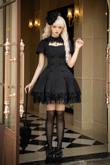 Black [Midnight Whisper] Double-breasted Short Sleeves Hollow Gothic Lolita Dress - Product - 12