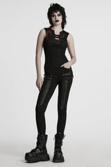 Black Sleeveless Plunging Stitching Mesh Women's Punk Vest - Product - 4