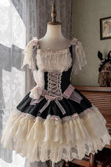 [Goodnight Alice] Sleeveless Ruffled Bow Lace-Up Sweet Lolita Jsk Dress 3 Colors - Black - 7