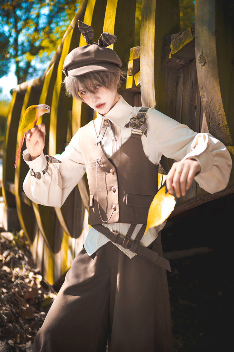 Coffee Brown Cute and Handsome Secret Morning Post Series Ouji Lolita Vest - Product - 3