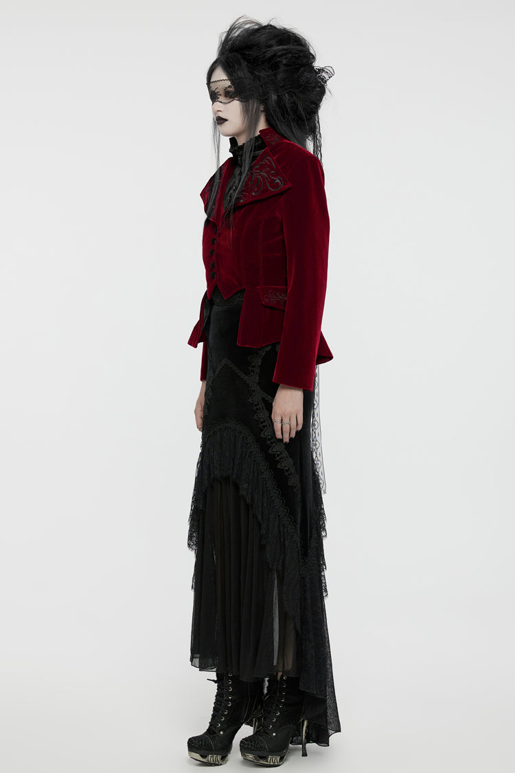 Red Swallow-tailed Velvet Long Sleeves Women's Gothic Jacket - Product - 5