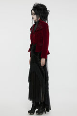 Red Swallow-tailed Velvet Long Sleeves Women's Gothic Jacket - Product - 5