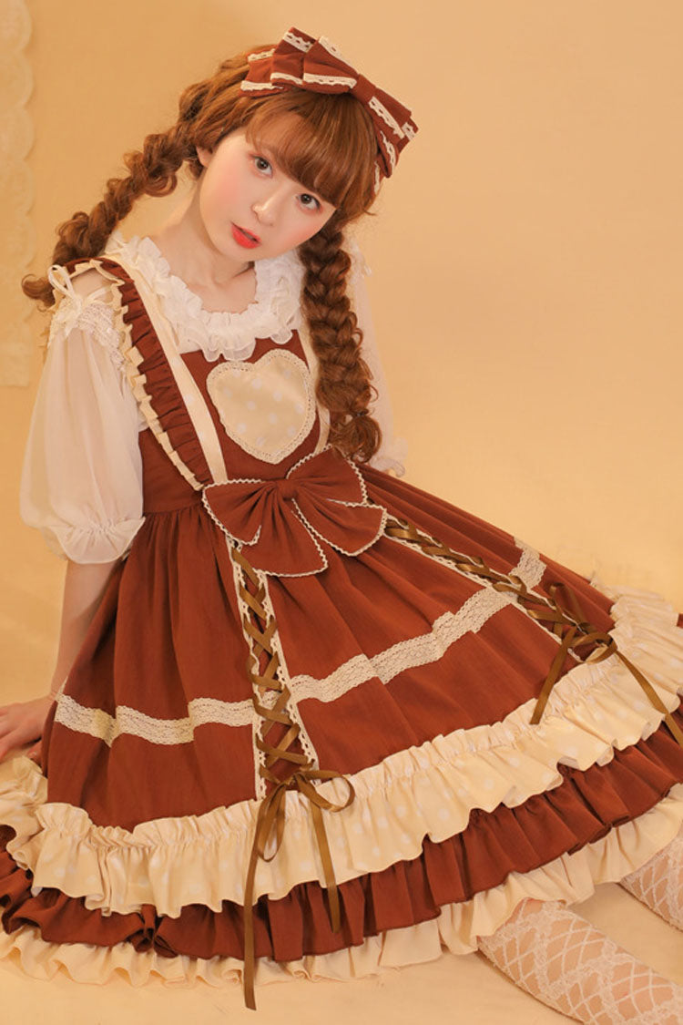 Love Plaid Polka Point Big Bowknot Sweet Lolita Suspender Dress - Product - 3