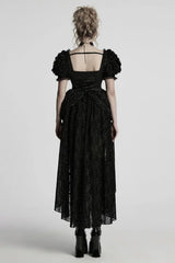 Black Square Collar Short Puff Sleeves Multi-Layered Women's Gothic Lolita High/Low Prom Dress - Product - 3
