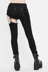Black Punk Asymmetrical Spliced Broken Hole With Chains Womens Pants - Product - 4