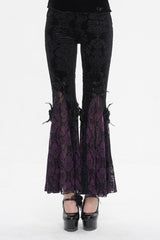 Black/Purple Printed Lace Embroidered Women's Gothic Flared Pants - Product - 2