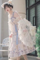 Multi-Color Chinese Style Elegant Flower Wall Print Sweet Lolita Dress - Product - 5
