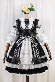 Black/White [Tina's Gift] Sleeveless Multi-Layered Ruffle Cardigan Bowknot Lace Sweet Lolita Jsk Dress - Black/White - 1