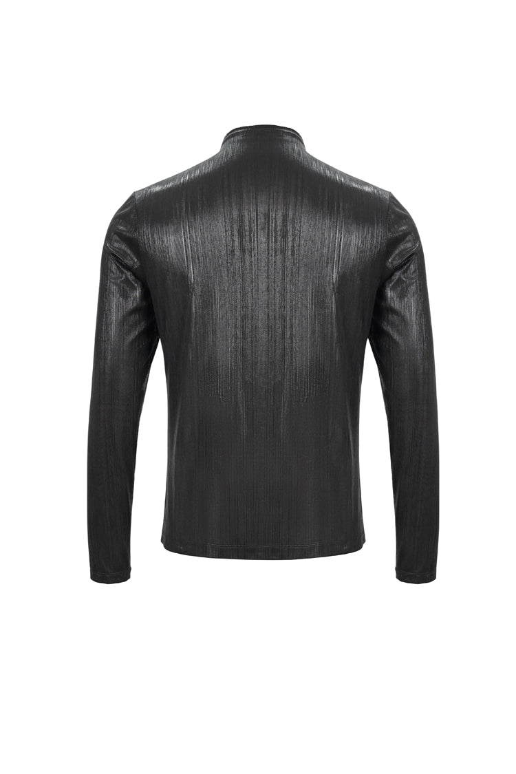 Black Zipper Neckline Long Sleeves Slim Mens Steampunk Top - Product - 7
