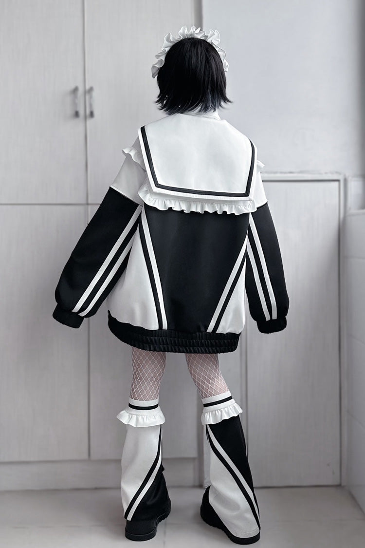 Jirai Kei Long Sleeves Ruffle Color Matching Zipper Coat 3 Colors - Product - 6