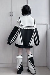 Jirai Kei Long Sleeves Ruffle Color Matching Zipper Coat 3 Colors - Product - 6