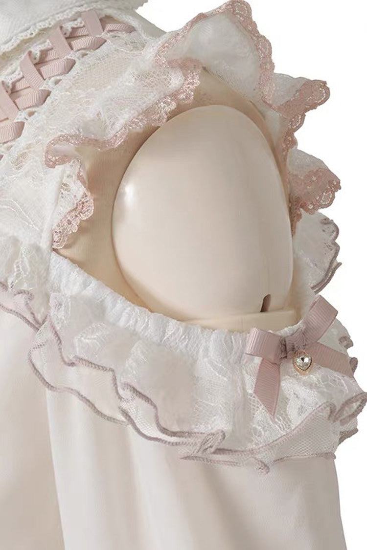 Sweet Lapel Collar Off Shoulder Long Sleeves Bow Spliced Lace Plus Size Japanese Lolita Blouse 3 Colors - Product - 13