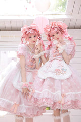 Pink Short Sleeves Melody Print Ruffle Bowknot Alice Sweet Lolita Dress - Product - 2