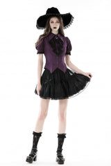 Purple Moon Frilly Collar Short Puff Sleeves Women's Gothic Blouse - Product - 7