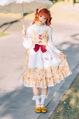 Yellow Pastoral Print Ruffled High Waist Sweet Lolita JSK Dress - Product - 2