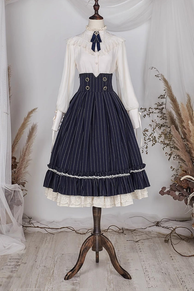 Multi-layer Striped Print Ruffle Sweet College Style Elegant Lolita Skirt 3 Colors - Product - 24