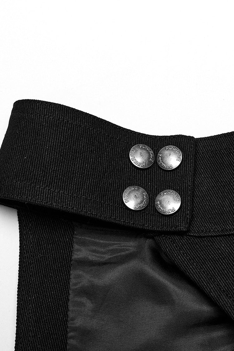 Black Stand Collar Asymmetric Rivet Buckle Men's Punk Faux Leather Harness - Product - 6