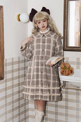 Light Brown Doll Collar Long Sleeves Multi-layer Print Bowknot Sweet College Style Lolita Dress Coat - Product - 5