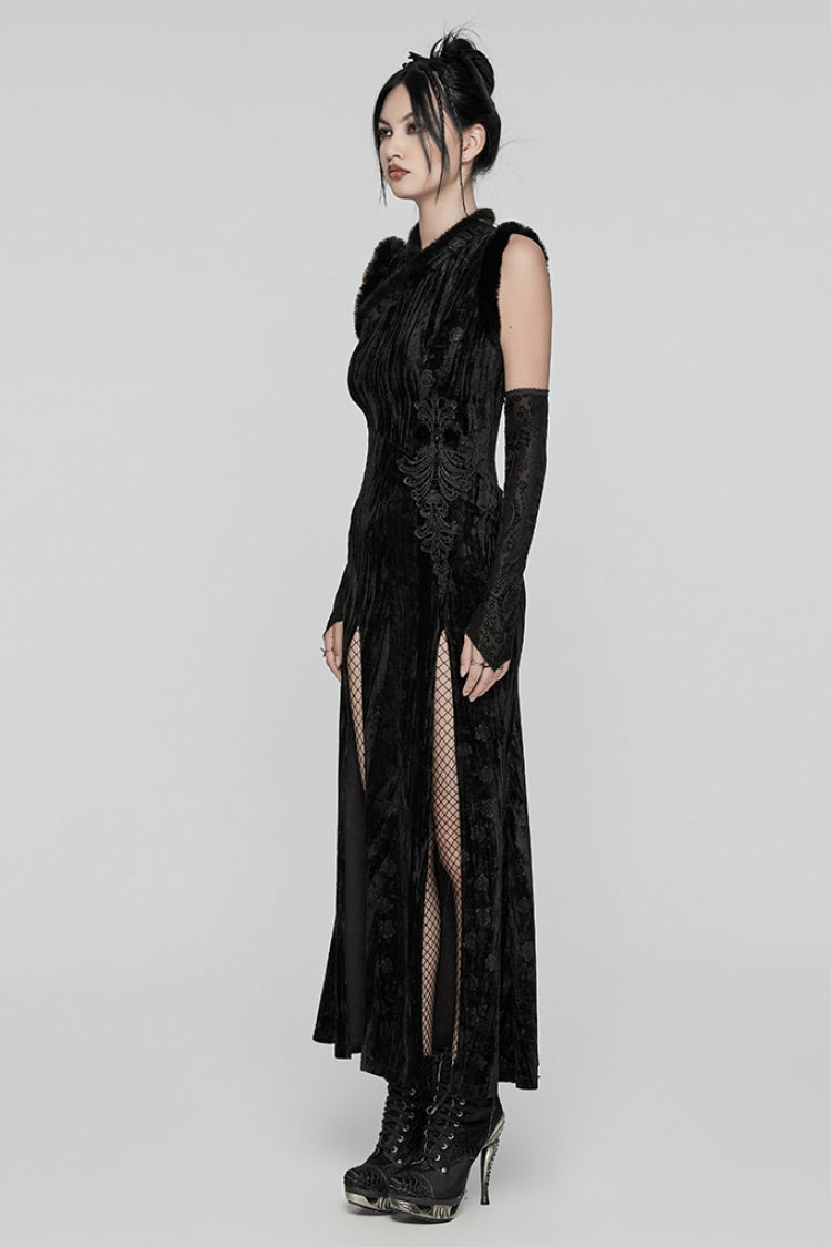 Black Jacquard Ripped Women's Gothic Dress with Oversleeves - Product - 2