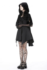 Black Skull Printed Front Lace-Up Women's Gothic Velvet Cape with Hood - Product - 9