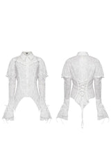 Women's Lapel Collar Long Sleeves Print Stitching Lace Gothic Blouse 2 Colors - Product - 14