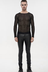 Black Gothic Elasticity High Neck Long Sleeve Mesh Men's Shirt - Product - 2