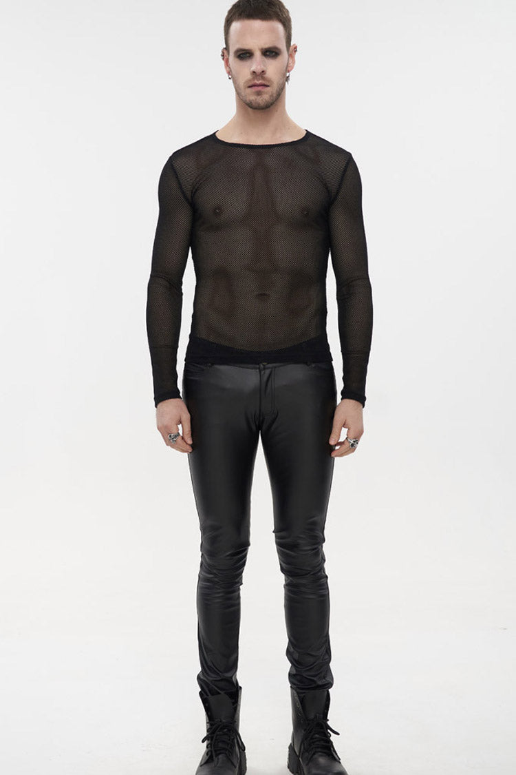 Black Gothic Elasticity High Neck Long Sleeve Mesh Men's Shirt - Product - 2