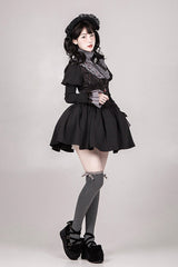 Black [Old Testament] Short Sleeves Ruffle Embroidery Bowknot Lace-Up Gothic Lolita Dress 2 Versions - Product - 18
