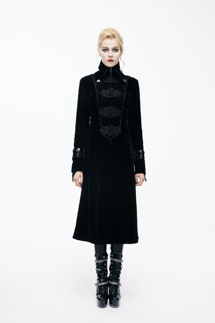 Black Retro Stand Collar Stage Costume Women's Gothic Coat - Product - 3