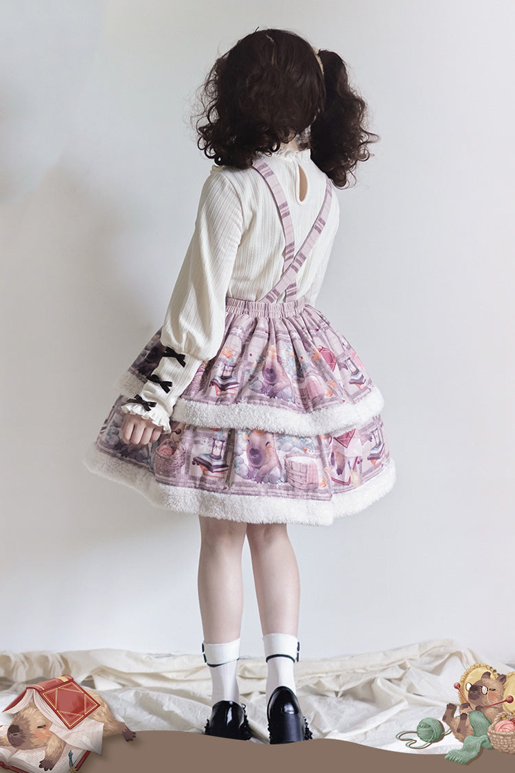 Pink/Purple [Capybara] Double-Layered Print Fluffy Fall Winter Sweet Lolita Jsk Dress - Product - 12