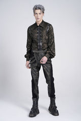 Black/Grey Faux Leather Stitching Buckle Men's Punk Pants - Product - 8