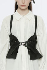 Black Ruffle Metal Buckle Strap Detachable PU Leather Strap Women's Punk Strap - Black - 1