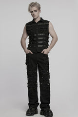 Black Ripped Men's Punk Straight Pants - Product - 4