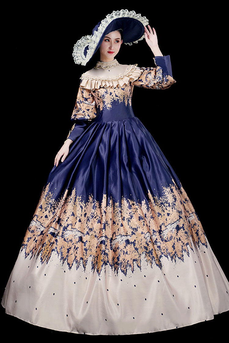 Blue Court Style High Waisted Half Sleeves Victorian Lolita Prom Dress - Product - 4