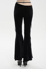 Black Velvet-Paneled Mesh Side-Adjustable Asymmetrical Women's Gothic Leggings - Product - 5
