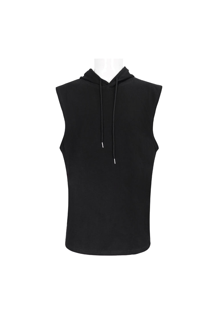 Black Knit Irregular Simple Versatile Sleeveless Hooded Men's Punk Tank Top - Product - 7